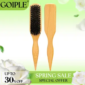 【Spring Glow-Up】Boar Bristle Hair Brush for Sleek Ponytail Bun & Smoothing - Soft Medium to Style, Polish & Lay Hair Down Flat, Wooden Brush for Men & Women