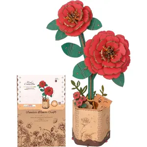 Robotime Wowood 3D Flower Wooden Puzzles for Adults Red Camellia, DIY Wooden Flowers Model Kit Building Set Crafts for Adults to Build, Botanical Collection/Ideal Creative Gift Ideas/Housewarming (113PCS) TW031 Red Camellia