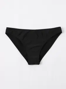 Classic Black High-Waisted Cheeky Bikini Bottoms – Solid Full Coverage Swim Briefs Women Timeless Y2K Basics
