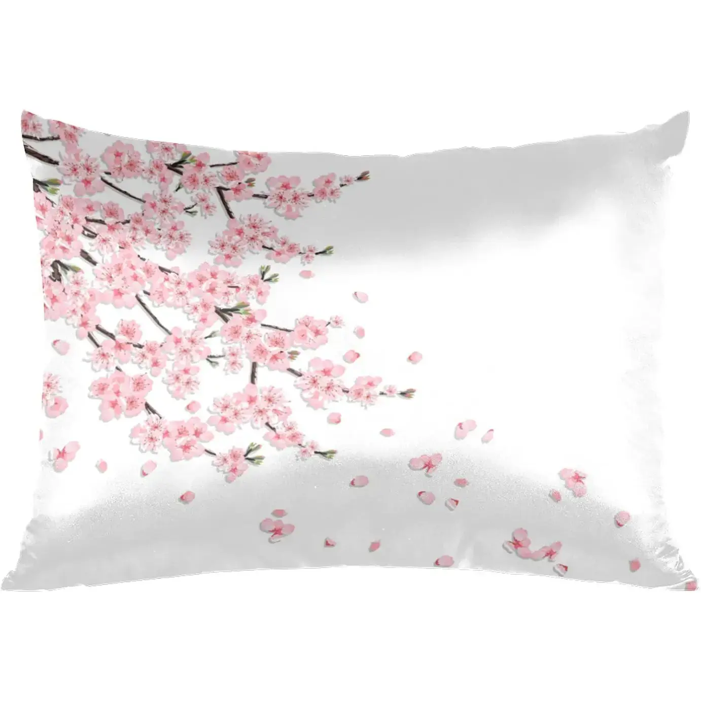 1-Pack Standard 100% Polyester Satin Hair Protection Pillowcase, Japanese Flower Floral Design, Soft Smooth Texture, Durable Breathable Cooling Fabric, No-Zipper Envelope Closure, 20x26 in, Machine Washable Bedding Pillowcase