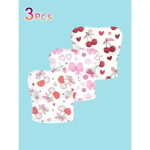 Sweet Cherry Heart Print Tube Tops 3-Pack |   Y2K Coquette Summer Tops