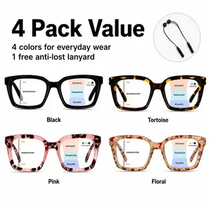 4 Pack Oversized Square Progressive Reading Glasses for Women & Men, Blue Light Blocking No-Line Multifocal Readers, Lightweight Spring Hinge Computer Glasses for Reading, Work & Daily Use