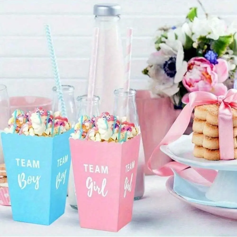 Gender Reveal Party Popcorn Boxes, Containers, 10pcs Set Disposable Gender Reveal Party Supplies, Party Decorations, Birthday Decorations, Party Favors, Attractive Packaging