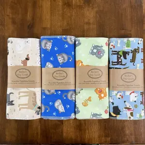 Cats and Dogs Towels 6 Pack - Eco-Friendly Reusable Kitchen Paper Towel Replacement Cotton Household Absorbent Cleaning