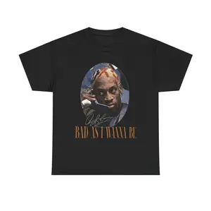 Dennis Rodman Heaveyweight Cotton Unisex Black T-Shirt Bad As I Wanna Be, Rap Tee Streetwear Hip Hop Band Graphic Merch 90S Y2K, Unisex Graphic Tees Gothic Grunge Y2K Emo Scene Amity Affliction Style Clothes Menswear Womenswear Streetwear