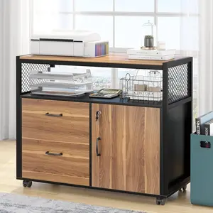 Tribesigns Modern Lockable Lateral File Cabinet with Drawers and Caster, Ideal for Letter-Size Documents and Home Office Use