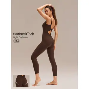 GLOWMODE 24" FeatherFit-Air Make The Cut Knotted Back Butt Scrunch Jumpsuit Bodysuit Low Impact Yoga Pilates Daily Removable Cups Spring Summer