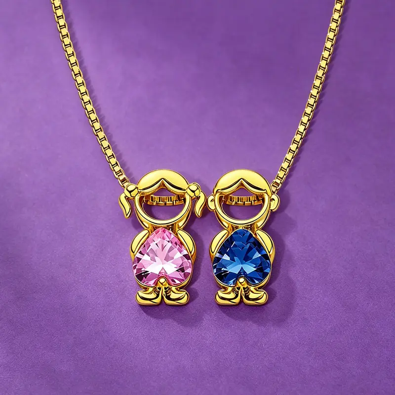 AS369 Children Birthstone Necklace Boy & Girl Charm Necklace New Mom Gift Necklace with Kids, Gift for Grandma, Family Birthstones
