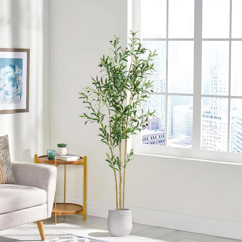 Megahit Artificial Olive Tree Potted Plant, 6Ft/5Ft/4Ft/3.2Ft Tall Faux Silk Leaves, Natural Wood Trunk & Lifelike Fruits - Indoor Fake Tree for Home Office Decor, Decorative Ornaments