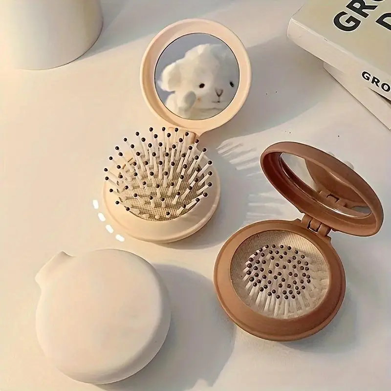 1 pc Mini Portable Compact Mirror Comb - Lightweight, Travel-Friendly, Bifold Design for Easy Hair Styling on-the-go, Perfect for Outdoor Adventures and Daily Use