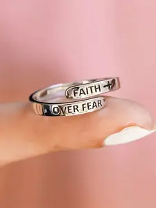 Inspirational Faith over Fear Cross Ring Statement Ring Adjustable Open Design Unisex Casual Jewelry Daily Wear Holiday Gift