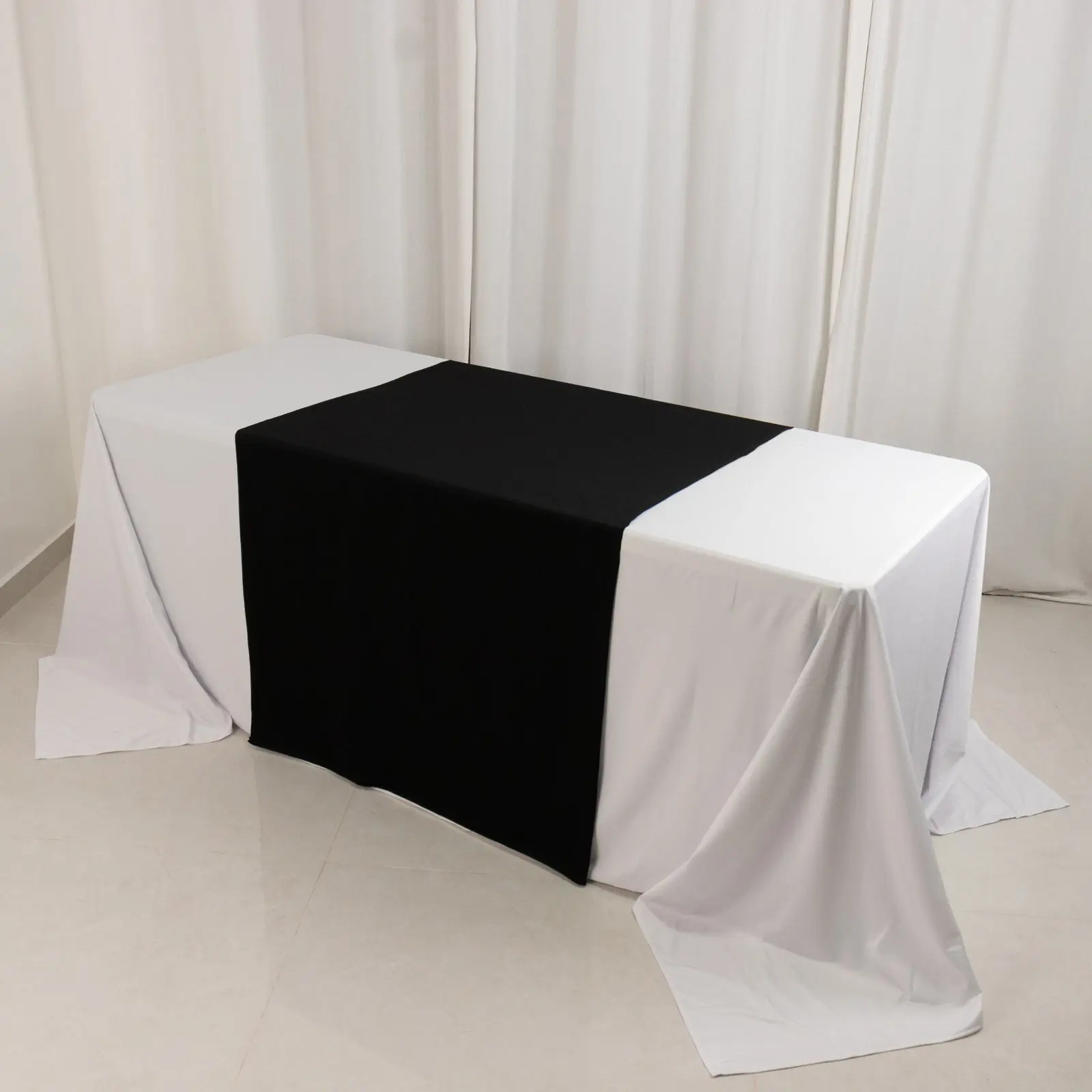 Non-Customised Polyester Scuba Rectangular Table Runner, 36"x72" Black - Solid Wide Tablecloth, Wrinkle Resistant, Machine Washable & Dryable - Ideal for Banquet Hall, Events/Hotels