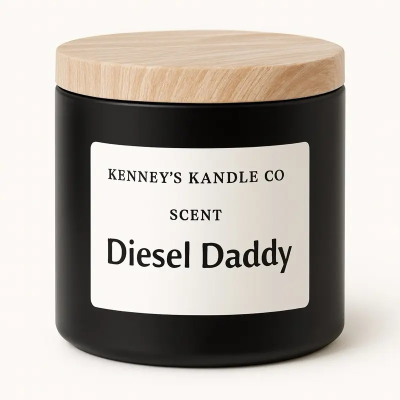 Kenney's Kandle Co. Diesel Daddy Candle - Black Jar with Wooden Lid