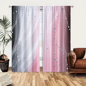 2-piece set with star matched color gradient printed curtains, abstract with gradient rainbow design, semi blackout pole pocket, suitable for bedroom, living room, kitchen, home decoration, and room decoration.