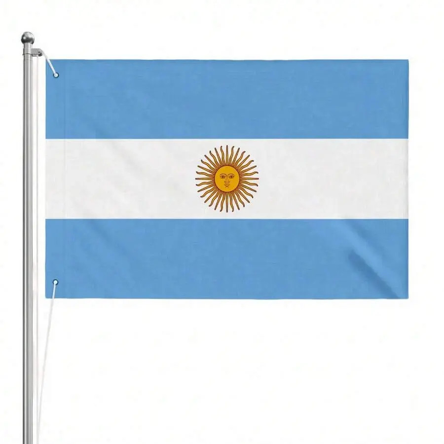 Of The Argentina National Flag, Featuring Light Blue And White Horizontal Stripes Along With The Golden Sun Of May Emblem, Made From 100% Durable Polyester, Suitable For Wall Display, Outdoor Decoration, Festivals, And Sporting Events