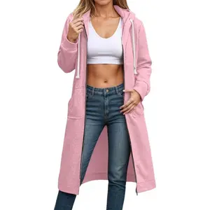 Women’s Zip-Up Hoodie Oversized Fleece Long Tunic Sweatshirt Casual Long Sleeve Fall Hoodie Jacket Coat With Pockets Comfortable Women’s Wear