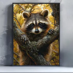 Autumn Raccoon Pattern DIY Diamond Arts Colorful Painting without Frame, DIY 5D Diamond Arts Colorful Painting Kit, Wall Art Decor for Home Living Room
