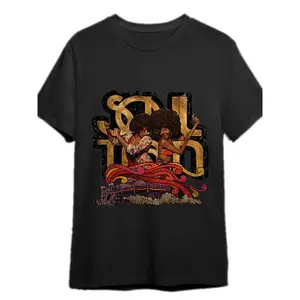 Men’s Vintage Soul Train Graphic T-Shirt - Black Short Sleeve Cotton Tee with Bold "SOUL" Lettering & Colorful Paisley Design - Casual Retro Style for Casual Attire