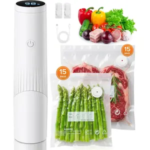 1800mAh Compact Vacuum Sealer for  (Vacuum Sealer Machine + 30  Bags), 80kPa  Handheld  Sealer With LCD-Display, Visible Water  Portable Seal Meal Saver(White)