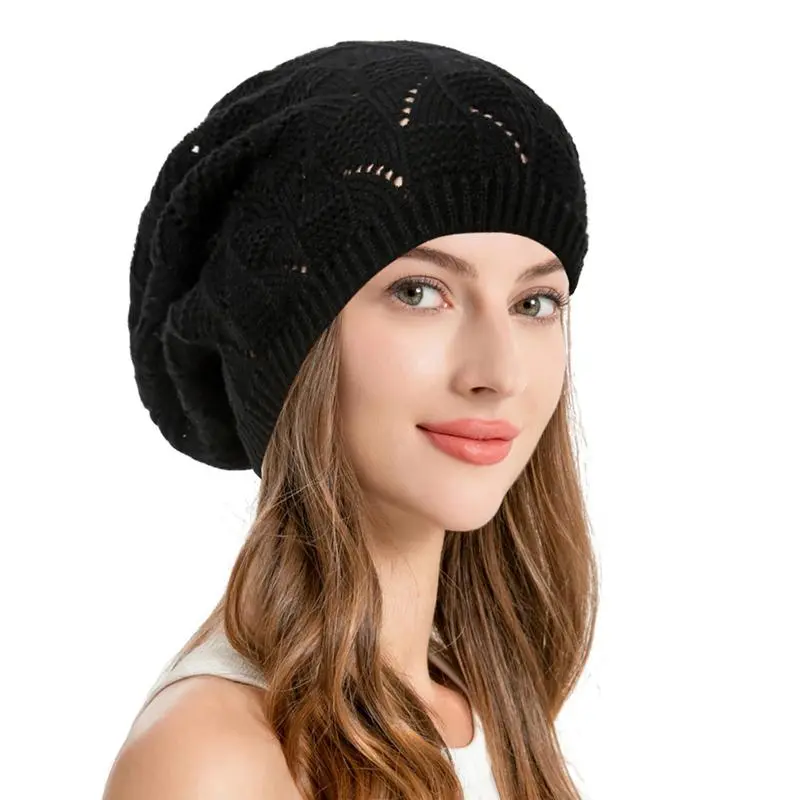 Soft Knit Crochet Beret Hat for Women  Lightweight Airy Cutout Design, Slouchy & Stylish Beige Beret, Comfortable & Breathable Accessory for Spring/Fall Outfits, Travel & Daily Street Style