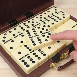 Jumbo Double Six Domino Set with 28 Thick White Tiles in a Luxurious Wooden Vegan Leather Box Case, Perfect for Family Game Nights Fun and Parties. Features Large, Heavy-Duty, Easy-to-Handle Pieces and a Durable Storage Case for Fun and Entertaining.