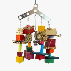 Boomerang Extra Large Bird Toy - 12x16 Inches Stainless Steel Base with 4 Reloadable Cables for Macaws & Large Cockatoos