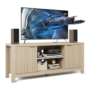 Fluted TV Stand for 65 Inch TV, Modern Entertainment Center with Open Shelves & 2 Storage Cabinets, Heavy-Duty TV Console Table for Living Room Bedroom