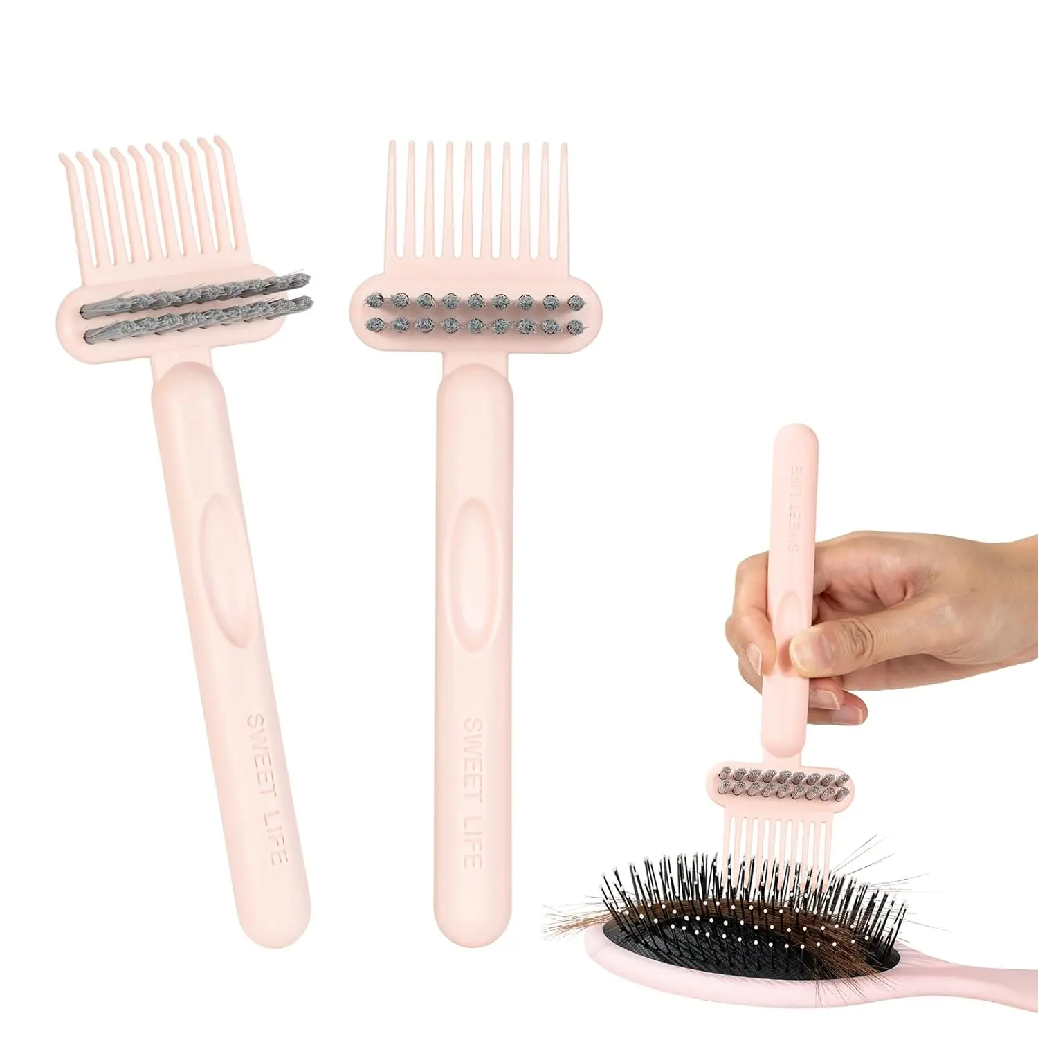 RHOS 2-Pack Hairbrush & Comb Cleaner Set - Dual-Tool Mini Rake with Nylon Bristles for Removing Hair, Dust, Lint & Product Build-Up - Portable for Home & Salon Use, Lint Cleaning, Salon And Home Use