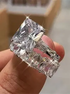 2 Pcs/Set Fashion Cubic Zirconia Ring Set for Women Interlocked Stackable Rings for Wedding Party Jewelry Gift Bridal Ring Set
