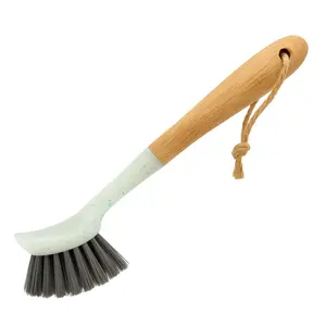 BEILLE 9 Inch Bamboo Dish Brush with Jute Rope Loop Lightweight Durable High-Density Bristles for Tough Stains Kitchen Essential Cleaning Tool