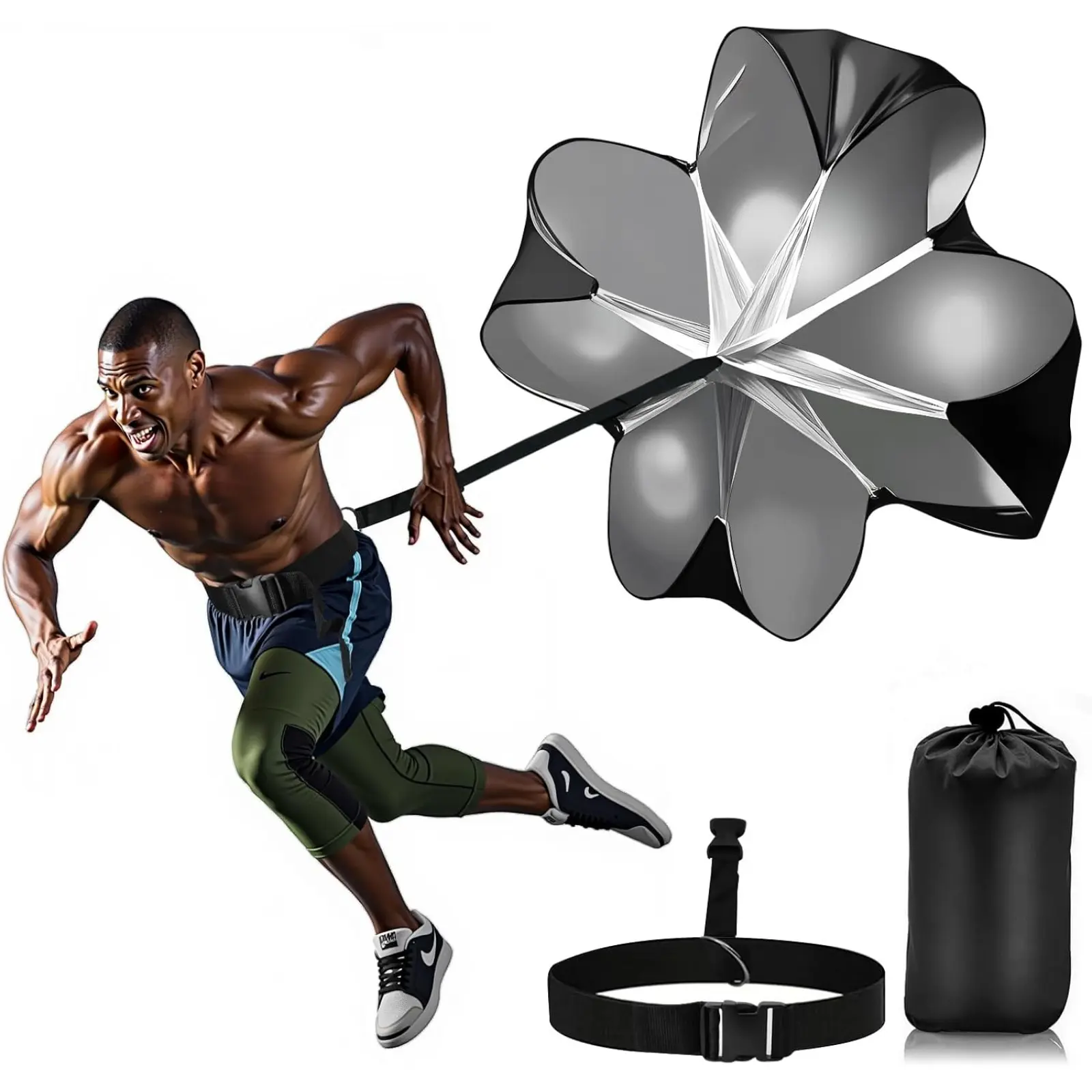 Running Speed Training 56" Parachute with Adjustable Strap, Free Carry Bag. Speed Chute Resistance Running Parachute for Kids Youth and Adults