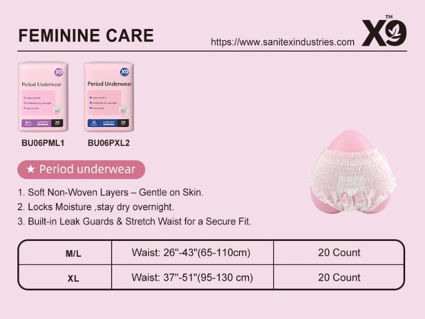X9 Super Comfortable Period Underwear | Easy to Wear Disposable Period Pants | Confidently Dry Overnight | 20 Count M/L | Leakproof Sanitary Panties for Teens & Adults