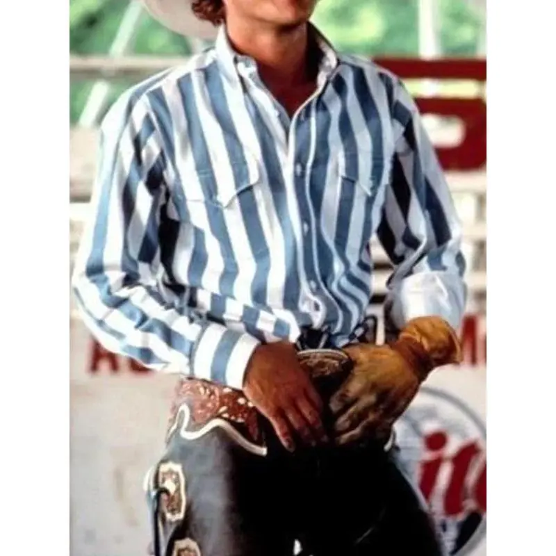 2025 Western Cowboy Men's  Women's Striped Casual Button Long Sleeve  with Pocket shirt for men baggy day short polo dress tee stripe sport family quality boyfriend retro work heavy cotton Menswear Tops White