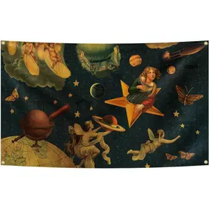 Generic The Smashing Rock Band Pumpkins Tapestry Music Album Cover 3x5 Feet Funny Tapestry, with Brass Grommets for College Dorm Room Decor,Outdoor,Parties,Gift,Tailgates, green Decoration Decorative Metal Wall Decorating