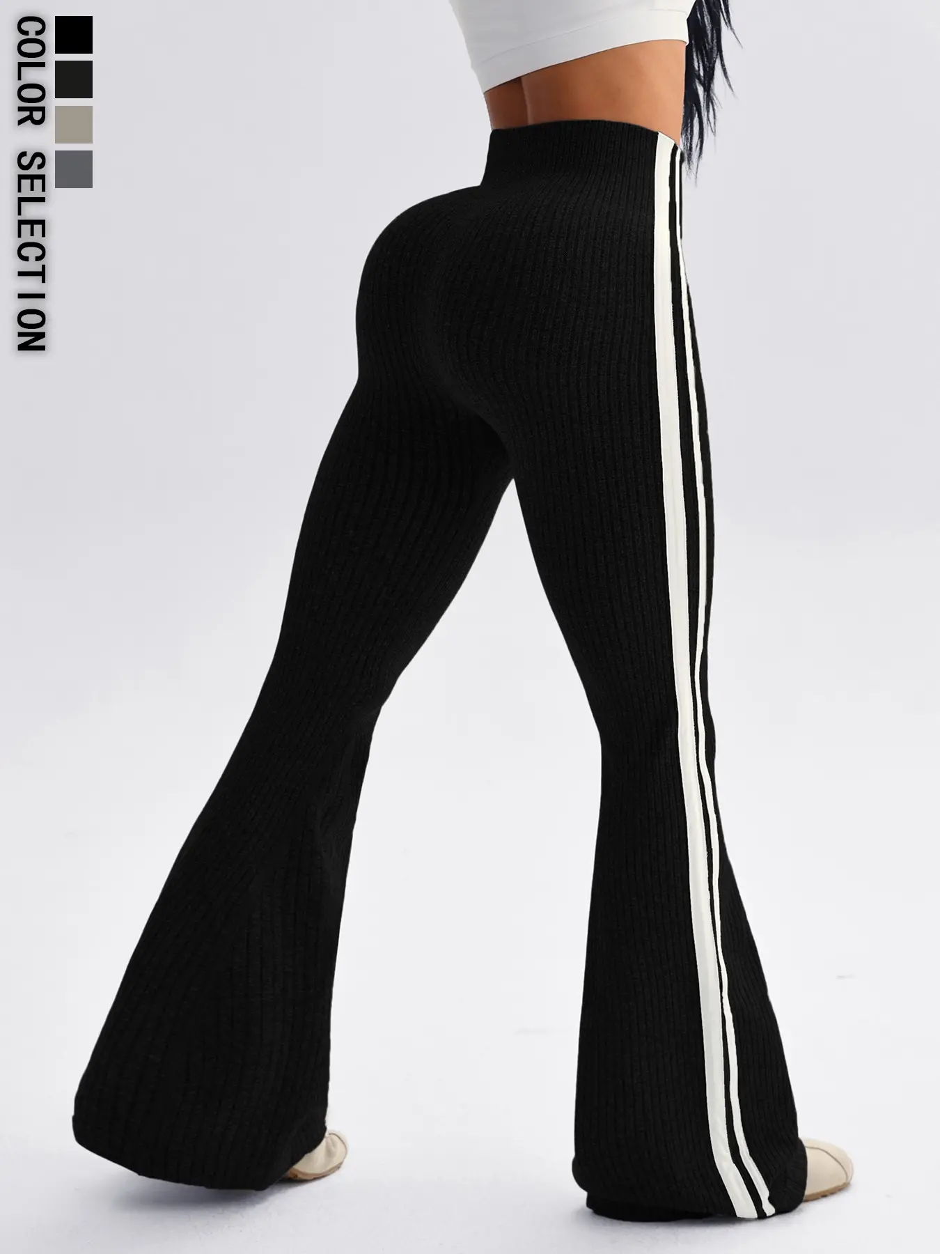 300g Stripe Women's Sports Pants, Loose Daily Yoga Wide Leg Pants, Flared Yoga Bottoms, Flared Fitness Trousers, Activewear Bottoms for Casual Chic Style