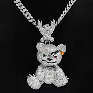 M2-2020 Gangster Vibe Bear Pendant High Street Hip-hop Cuban Necklace for Casual Outings & Parties