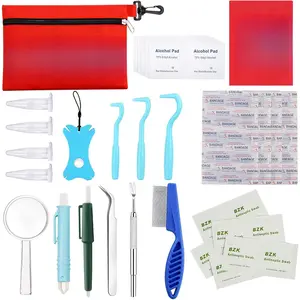 Multifunctional tick removal tool set, suitable for dogs, cats, and humans, includes stainless steel tick tweezers and hook extractor, comes with a waterproof case, safe and painless, ideal for outdoor hiking and camping