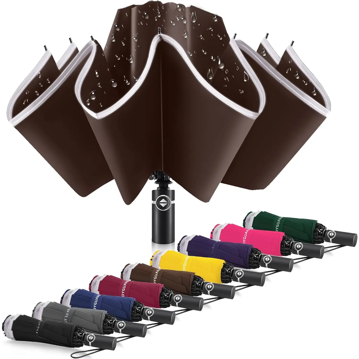 Inverted Umbrella - Large Windproof for Rain & Sun, Compact Reverse With Reflective Stripe, Teflon-Coated for Women Men, Travel Folding With Cover Bag