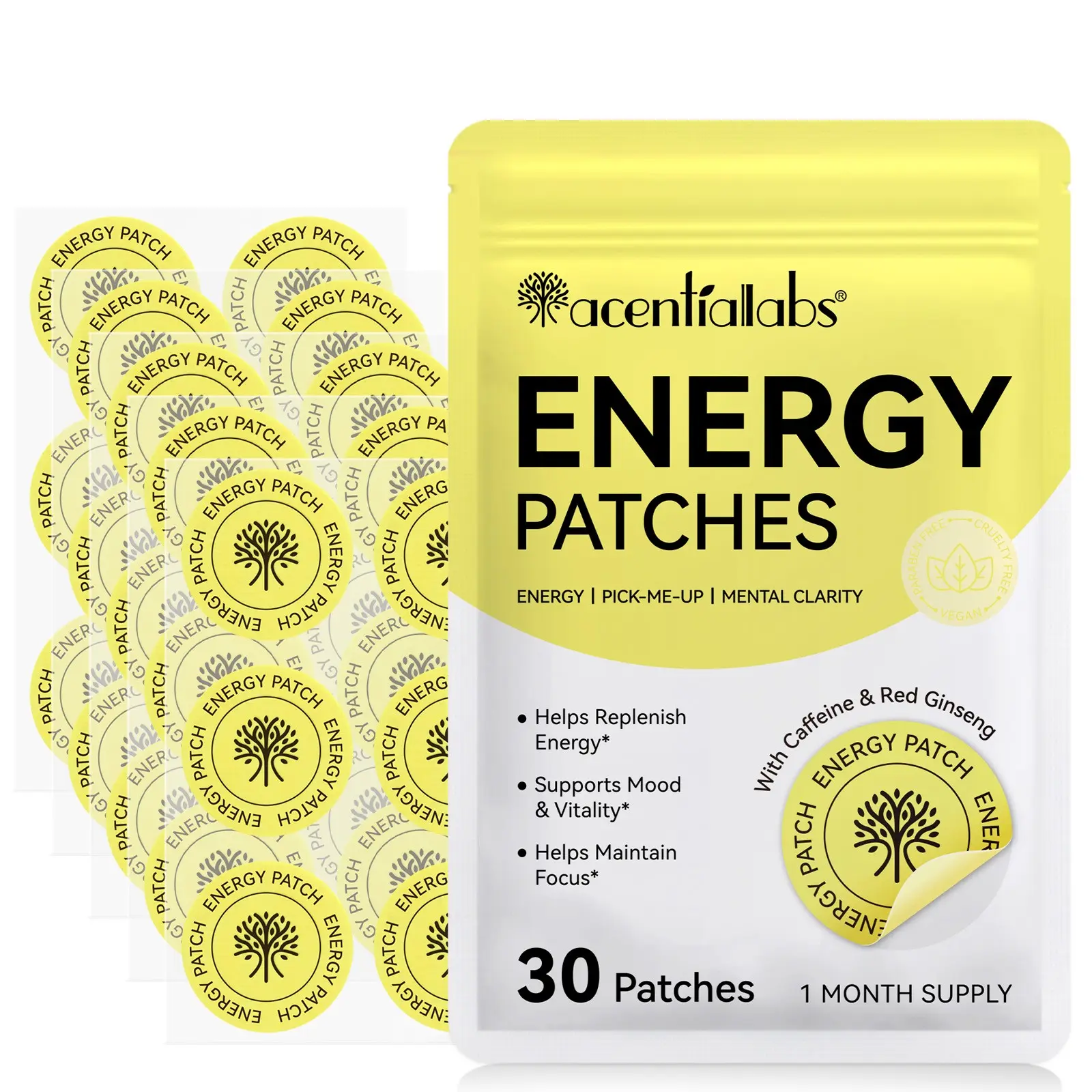 acentiallabs Energy Patches (30-pack), skincare patches that boost focus, Skin Health. Strong adhesion, waterproof, and stay in place—sweat and rain won't affect their effectiveness.