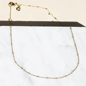 14k Gold Plated Delicate Saturn Station Chain Necklace with 2" Extender