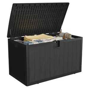 130 gal Resin Deck Box, Waterproof Outdoor Storage Box with Lockable Lid, Large Waterproof & Lockable Outdoor Patio Container,UV-Resistant Hydraulic Lid, Ideal for Pool Accessories, Indoor Outdoor Plastic Chest