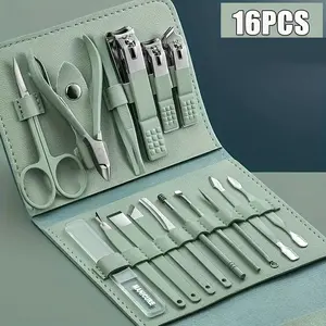 16pcs Nail Clippers Manicure Tool Set, Nail Care, With Portable Travel Case, Cuticle Nippers And Cutter Kit, Professional Nail Clippers Pedicure Kit, Grooming Kit For Travel