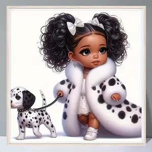 Little Teenager & Spotted Dog Pattern DIY Diamond Arts Colorful Painting Kit without Frame, DIY 5D Diamond Arts Colorful Painting Kit, Wall Art Decor for Home, Diy Painting Supplies, Diamond Painting Kits