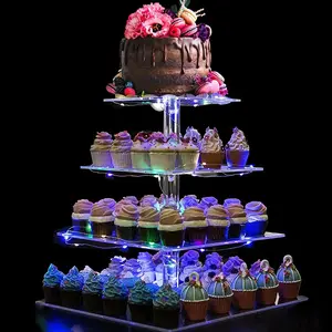 4 Tier Acrylic Cupcake Stand, Clear Square Dessert Treat Display, Cake and Cupcake Stand Set, Candy Bar, Bases Para Cupcakes for Birthday Wedding-