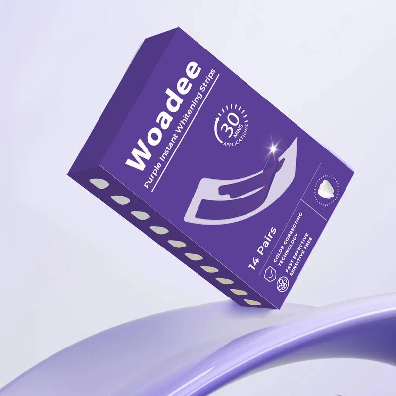Woadee Whitening Strips, Purple Colour-Correcting Teeth Brightening Strips, Gentle Stain Removal & Whitening Care
