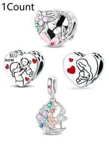 Charm Mother & Daughter Embrace Love Heart Bead Pendant, DIY Jewelry Making Accessory, Perfect for Birthdays & Special Occasions