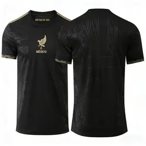 Mexico National Team Inspired Black Gold Commemorative Soccer Jersey, World Cup Fan Style Aztec Pattern Football Shirt, Men's Breathable Casual Game Day Sports Top