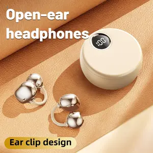 Ear clip wireless Bluetooth earphones for women, decorative earbuds with Bluetooth 6.0 chip, Hi‑Fi stereo sound, IPX7 waterproof rating, built‑in noise‑canceling microphone, includes charging case, suitable for gym/work mini invisible noise blocking fathe