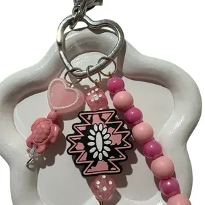 Stunning Bag Charm Featuring Silicone Beads Pink Dice Gummy Heart Turtle Heart Style Key Ring with Unique Design