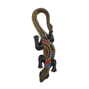 Beautiful Unique Hand Carved Wooden Aboriginal Dot Paint Gecko Lizard Tropical Island Wall Art 20"